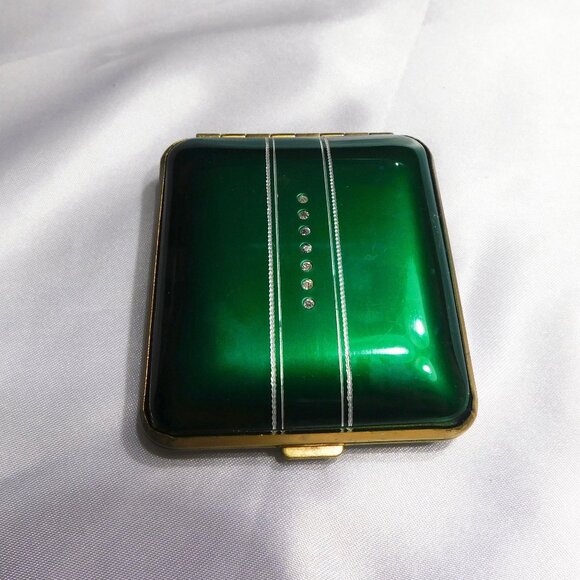 Emerald Green Mondaine Compact with White Stone Cover # 20884 - Picture 1 of 8